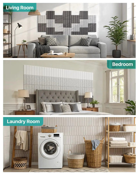 Self Adhesive Soundproof Foam Panels For Walls Acoustic Tile Sets High Density Polyester in living room and bedroom setups.