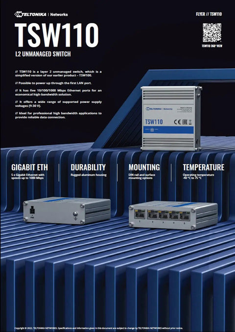 Beefy TSW110 Industrial L2 Unmanaged Switch with Five 10/100/1000 Mbps Ethernet Ports, Rugged Aluminum Housing