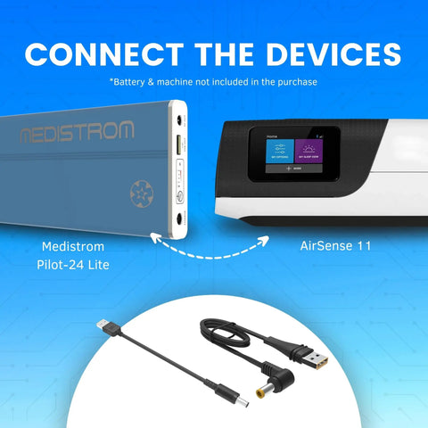 Power Cord Kit For AirSense 11 CPAP Backup Power And Travel Use With Pilot 24 Lite Cable Kit Includes DC Output Cable And Charging Adapter Cable For Reliable CPAP Therapy On The Go.
