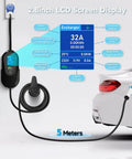 Type 2 EV Charging Cable 5M With Adjustable Current 6A To 32A 7.2KW Level 2 Charger display and cord connected to car