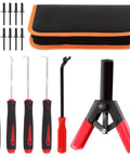 Built Tough 47 Piece Plastic Rivet Gun Kit For Auto Repairs includes riveter, 40 nylon pins, and hook tools in zip storage bag.