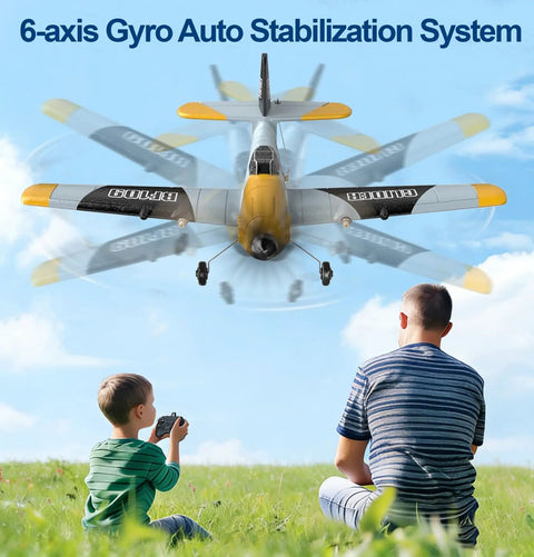3 Channel RC Plane With 6 Axis Gyro Stabilizer Dual Motors Ready To Fly BF109 Style RC Airplane in flight, kids playing