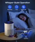 Bedroom HEPA Air Purifier Pet Friendly For Allergens With Fragrance Sponge 360 Degree Air Cleansing next to sleeping woman.