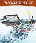 Two Pack 24V And 12V To 5V 5A 25W Step Down Converter Module Buck Regulator in water showcasing IP68 waterproof feature.