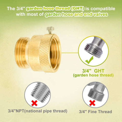 Beefy Anti Siphon Valve Three Quarter Inch Hose Bib Backflow Preventer Set with Solid Brass Vacuum Breaker for Garden Spigot and RV diagram
