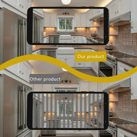 Comparison of lighting effects in a kitchen using GU10 25 Watt Halogen Bulb 120V Replacement Warming Light For Candle Warmer And Scent Warmer.