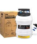 10.5 Liter Oil Extractor Pump For Engine Fluids Dual Manual And Pneumatic Power with attached hose and packaging.