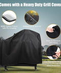 Image of Grill Stand For Ninja Woodfire Outdoor Grills Portable Foldable Cart Table With Four Wheels And Cover, black cover on grass.