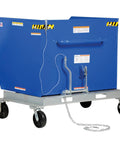 Built Tough Steel Tilting Hopper Forklift Skips Debris And Trash Two Thousand Pound Load Capacity One Point Five Cubic Yards blue steel hopper on wheels