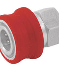 Insulated Quick-Connect Coupler For Pressure Washer, 1/4in NPT-F, 5000 PSI, stainless steel with red heat-resistant sleeve
