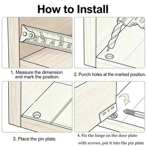 Installation steps for Heavy Duty Concealed Pivot Hinge Set Of 6 With Bushing for wood doors and cabinets.