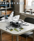 F-22 Raptor Fighter Jet Building Set For Adults And Aviation Fans on table showing 15.75x20.47 inches with accessories.