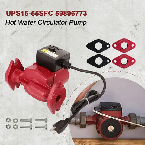 Heavy Duty Hot Water Circulator Pump With Three Adjustable Speeds For Residential Boilers And Plumbing Systems, red cast iron material, UPS15-55SFC.