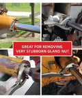 Beefy Heavy Duty 11.8 Inch Gland Nut Wrench Set Adjustable Spanner for 2 to 9 Inch Hydraulic Cylinders in use on equipment