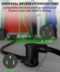 50 Foot Welder Extension Cord, 30 Amp, 10 Gauge, 250V NEMA 6-50P To 6-50R with connectors, heavy duty SJTW welding cable