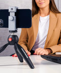 PIXI Mini Tripod With Handgrip For Compact System Cameras, DSLRs And Mirrorless, Video Grip Stabilizer, in use with smartphone