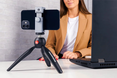 PIXI Mini Tripod With Handgrip For Compact System Cameras, DSLRs And Mirrorless, Video Grip Stabilizer, in use with smartphone