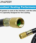 HV1 3/8 in vacuum hose with brass 3/8 x 3/8 fittings on black hose — close-up view