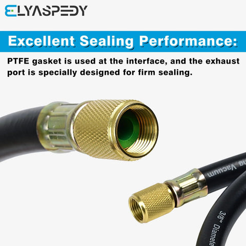 HV1 3/8 in vacuum hose with brass 3/8 x 3/8 fittings on black hose — close-up view