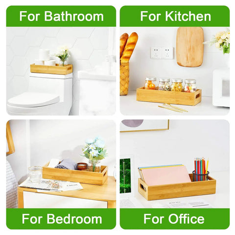 Bamboo Toilet Paper Tray Organizer With Handles Waterproof Storage Basket For Bathroom Counter and Kitchen, 14.9x5.9 inches