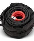Heavy Duty Synthetic Winch Rope Three Eighths Inch By Eighty Five Feet With Winch Jacket Rope And Sleeve Protection, shown coiled.