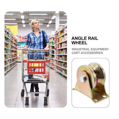 Heavy Duty V Groove Wheel Sliding Gate Track Rollers Two Pack Steel Roller Kit Rust Resistant Coating displayed with shopping cart.