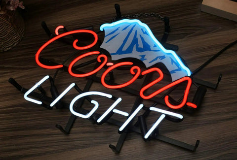 Handmade Glass Neon Beer Sign with Coors Light logo for Bars Mancave Bedroom Game Room And Garage 17 by 13 inch neon light.