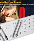 Beveling Jig For Belt Sander Knife Sharpener With A Dope 9.8 Inch Long Bevel Locator Tool, showing pre-drilled holes and adjustment features