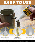 Applying Premium Ceramics Super Glue Two Pack With Slick Micro Tips to mend a cracked mug handle for safe pottery repair.