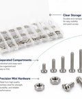 1260 Piece Small Stainless Steel Nuts And Bolts Assortment Kit Heavy Hitter Cross Pan Head Screws Rust Proof in clear storage box.