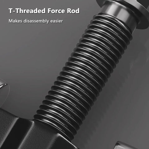 T-threaded force rod of Heavy Duty Carbon Steel Two Jaw Gear Puller With Reversible Bearing Separator Tool For quick pulley extraction.