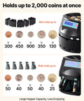 Coin Counter And Sorter Machine For US Coins With LCD Display Sorts Pennies Through Dollars At Up To 300 Coins Per Minute Holds 2000 Coins Includes Five Bins And Five Tubes