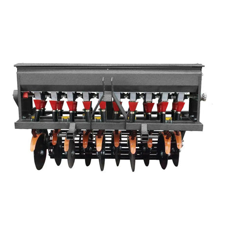 Front view of Workhorse 60 Inch 3 Point Seeder For Category One Hitches With 10 Seed Rows ideal for planting crops.