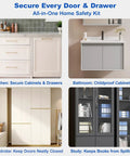 Image of Magnetic Door Catch Set Ultra Thin Cabinet Magnets For Closure Adhesive Drawer And Cabinet Latches Stainless Steel Built To Hold Tight Easy To Install With Double Sided Tape Includes Four Rectangular And Four Circular Catches securing cabinets, wardrobes, and bookcases in four home settings.