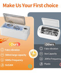 Quick Grab 50 Khz Ultrasonic Cleaner With Three Timer Settings For Bling Glasses Watches Dentures And Razors, 580ml steel tank with glasses inside.