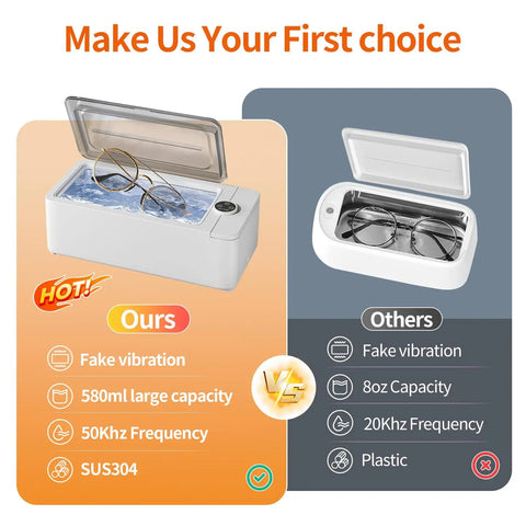 Quick Grab 50 Khz Ultrasonic Cleaner With Three Timer Settings For Bling Glasses Watches Dentures And Razors, 580ml steel tank with glasses inside.