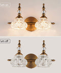 Brass Bathroom Light Fixture Two Light Vanity Lighting With G9 Bulbs Compatible Energy Saving Vintage Style in on and off states.
