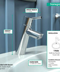 Talis S Modern Timeless Easy Clean 7-Inch Tall Bathroom Sink Faucet 1-Handle Chrome Finish installed in a bathroom sink