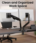 Under Desk Cable Management Kit with 12 J Channel Raceway Segments shown in a sleek home office setup, organizing wires.