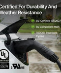 Beefy 40 Amp Level 2 J1772 EV Charger Replacement Cable in use, UL and IP67 certified for durability, outdoor charging view