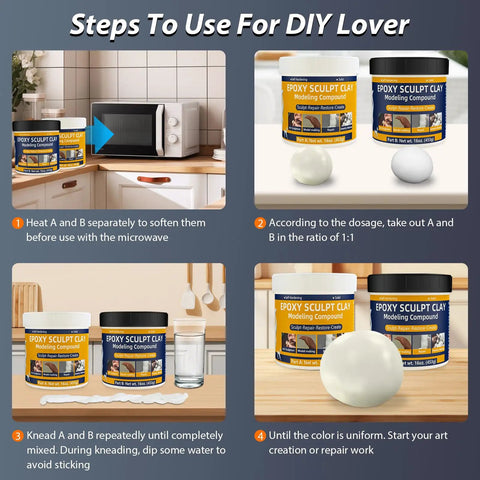 Instructions for using 2 Lb Epoxy Putty Sculpt Clay For Modeling And Repair, 2 Part A And B Self-Hardening Clay