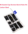 M6 Black Socket Cap Screws And Barrel Nut Hardware Kit 25 Piece Set for Cribs displayed in plastic compartment case