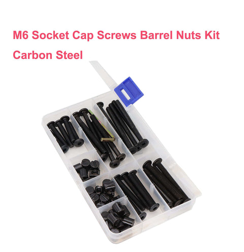 M6 Black Socket Cap Screws And Barrel Nut Hardware Kit 25 Piece Set for Cribs displayed in plastic compartment case