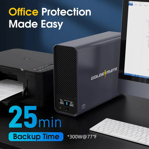 Lithium UPS Battery Backup And Surge Protector 1000VA 600W Sinewave System With LiFePO4 Battery Pro Version on desk