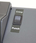 Close-up of control buttons on All-In-One Coil Punch, Electric Inserter and Electric Coil Crimper for Oval Holes, 4:1 Pitch, 25 Sheets