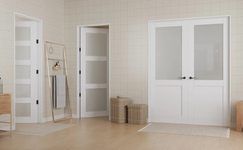 Installed 32x80 Inch Solid Core Pre Finished Frosted Glass Interior Door Slab With Full Glass Swing Shaker Style