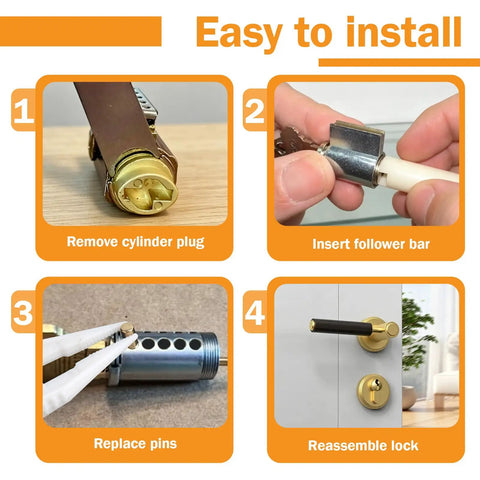Professional Lock Rekeying Kit With Complete Pinning Set Including 0 to 9 Bottom Pins Master and Top Components installation steps