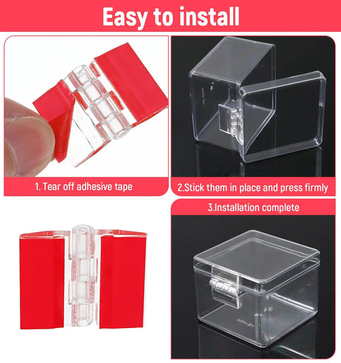 Installation guide of Dope Self Adhesive Clear Acrylic Hinges Pack of 16 for DIY Boxes and Display Stands, red transparent tape