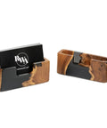 Black Wood And Epoxy Card Holder And Desk Organizer For Office Decor Sleek Slim Card Holder And Card Display Stand Premium Wood And Epoxy Finish Modern Office Accessories For Men And Women, displaying business cards.