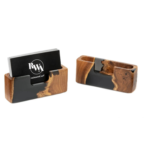 Black Wood And Epoxy Card Holder And Desk Organizer For Office Decor Sleek Slim Card Holder And Card Display Stand Premium Wood And Epoxy Finish Modern Office Accessories For Men And Women, displaying business cards.